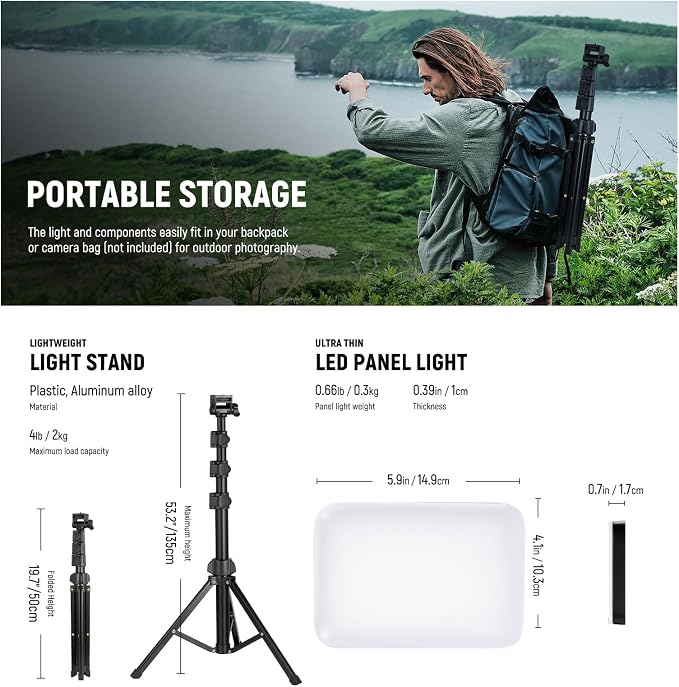 NEEWER Basics LED Video Light Panel Lighting Kit, Bi Color Dimmable Portable Studio Lights with Tripod Stand & Filters, 3200K~5600K CRI 95 750lux for Photography Video Recording Live Streaming, BP66 - Image 6
