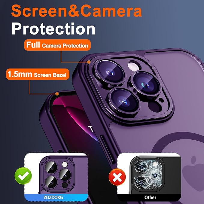 for iPhone 13 Pro Max Case with Privacy Screen Protector, Purple | Full Camera Protection, Translucent Matte Magnetic, Compatible with MagSafe, Shockproof Phone Cover, Slim Fit Women/Girls - Image 6