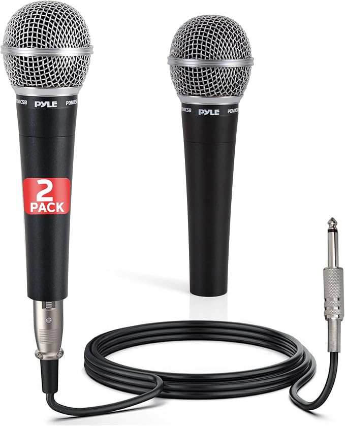 Pyle Professional Dynamic Microphone - 2-Pack Unidirectional Handheld Mic with Built-in Pop Filter, High Signal Output, 15 ft. XLR Audio Cable, Ideal for Stage, Karaoke & Studio Performances by PyleUSA