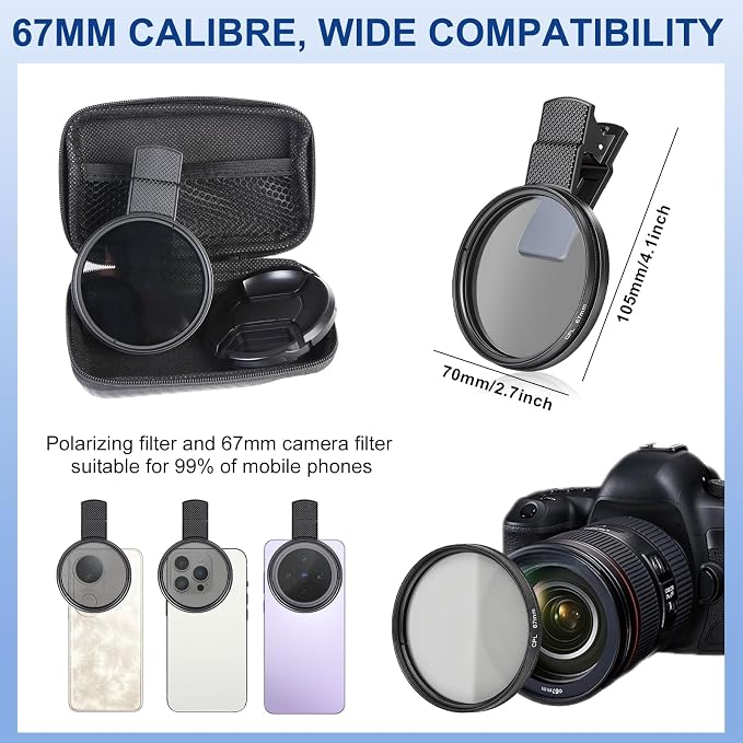 67mm CPL Filter for Phone/DSLR, HD Circular Polarizer Polarizing Filter, Lens Attachment for iPhone 17 16 15 14 13 12 Samsung Galaxy Pixel and Other Phones/Camera, Eliminate Reflections - Image 5