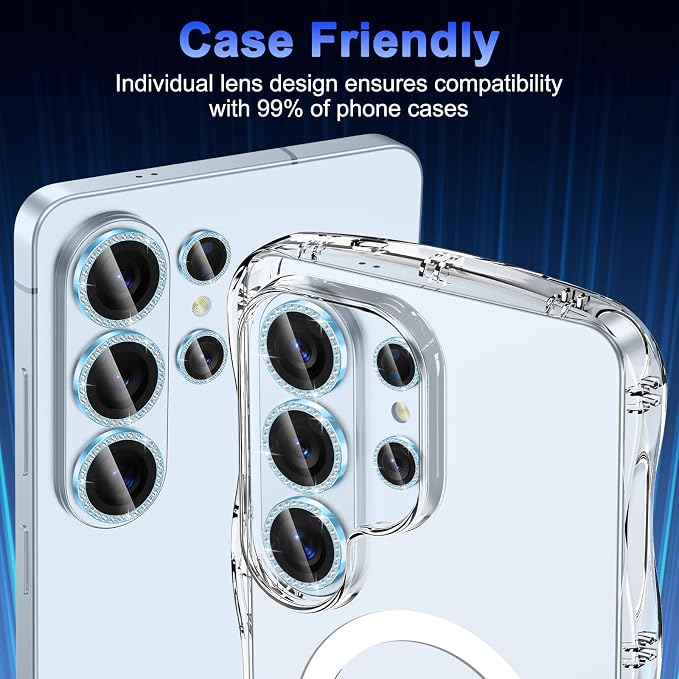 Meshine for Samsung Galaxy S26 Ultra Camera Lens Protector,Scratch Proof,Strong Adsorption,9H Hardness with Metal Ring Camera Cover,Ultra Thin Case Friendly, Accessories Lens Protector,Shiny Blue - Image 6
