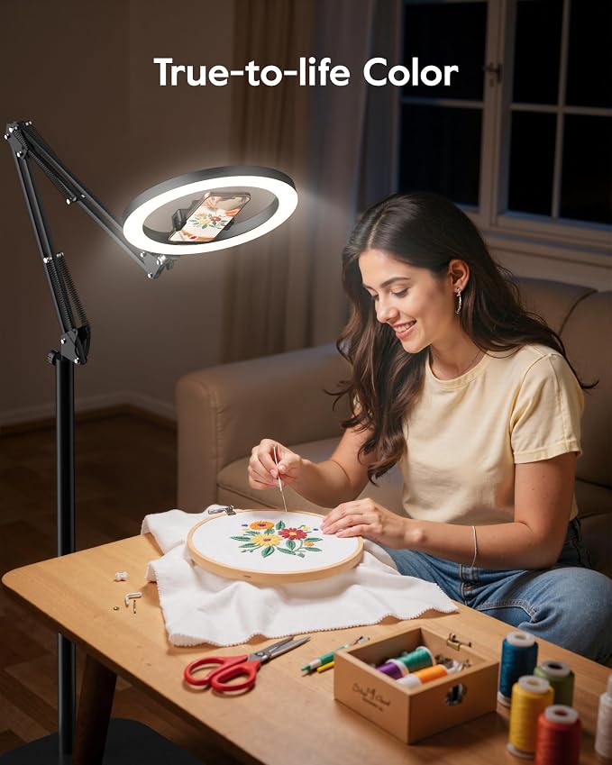 LUXSURE Ring Light Tripod for iPhone with Light, Overhead Phone Mount with Phone Holder, Adjustable Ring Light with Stand and iPhone Tripod for Video Recording,Cooking,Painting,TikTok,YouTube - Image 7