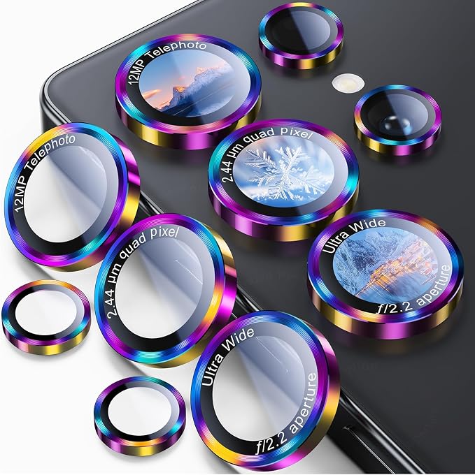 Uyiton for Samsung Galaxy S25 Ultra Camera Lens Protector, Unique Design | Case-Friendly, Ultra-Thin, Military-Grade Sapphire Glass with Aluminum Metal Rear Camera Screen Cover, Colorful by Uyiton