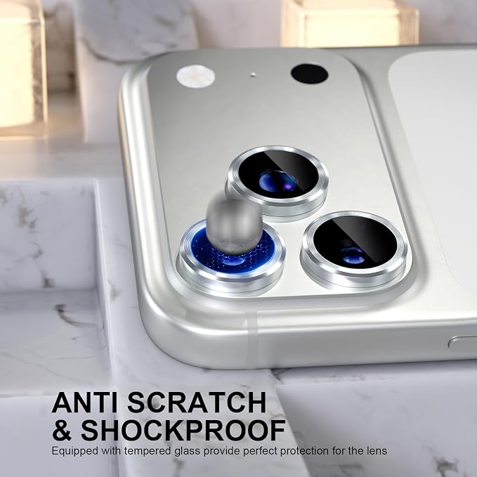 Choiche for iPhone 17 Pro/iPhone 17 Pro Max Camera Lens Protector | Ultra HD, 9H Tempered Glass Camera Cover Screen Protector Metal Ring Decoration Accessories (Silver) - Image 3