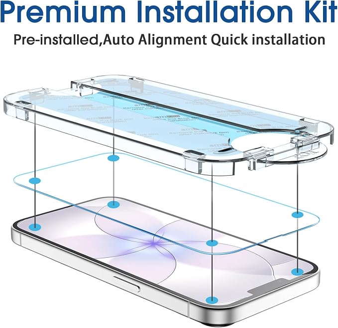 amFilm OneTouch for iPhone 17e Screen Protector 6.1'' Tempered Glass | Auto-Alignment, 30s Install, Bubble Free, Scratch & Drop Protection, HD Clear, Camera Lens Protector, 2+2 Pack (17E-6.1'') - Image 3