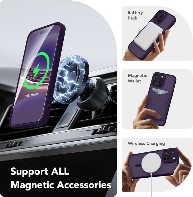 CAPRARO for iPhone 13 Pro Case, Compatible with MagSafe | Upgraded [Full Camera Protection] Shockproof Protective Slim Translucent Matte Magnetic Phone Case 6.1'', Deep Purple - Image 3