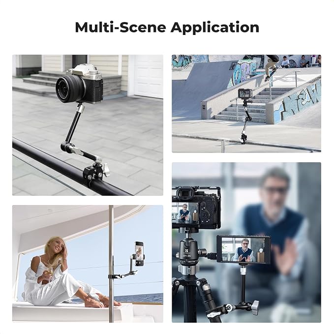 K&F CONCEPT 9.8" Magic Arm Clamp Kit with Dual 360° Ball Heads | Camera Arm Mount for Monitor, Flash, LED Light, Microphone, Camera Cage, Action Camera, Sliver, MS32 - Image 5