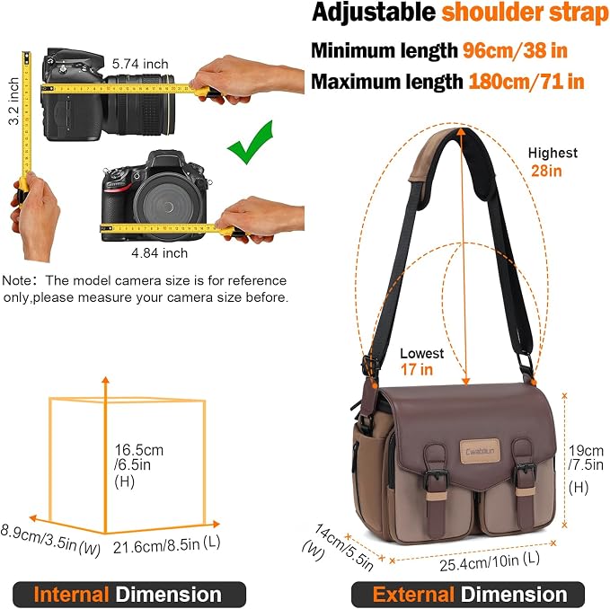 Cwatcun Midi Camera Sling Bag, Waterproof Crossbody Case with Tripod Holder | Camera/Photography Shoulder Messenger Bag for Canon, Nikon, Sony, Fuji DSLR/SLR/Mirrorless Camera, LensFits 1DSLR+2lenses. - Image 2