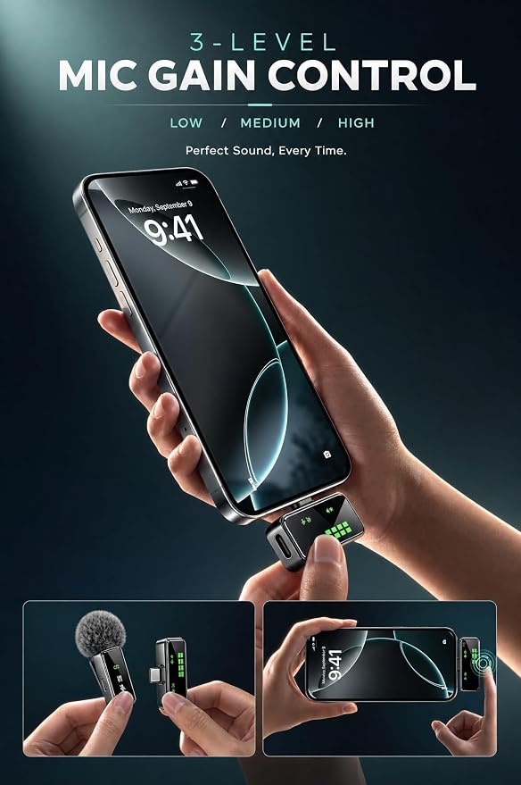 Wireless Lavalier Microphone, 12H Lapel Microphone with Digital Display & Smart Noise Cancellation, Mini Clip On Mic for iPhone Android Type-C, Recording Mic for YouTube TikTok Vlog Podcast Interview - Image 6