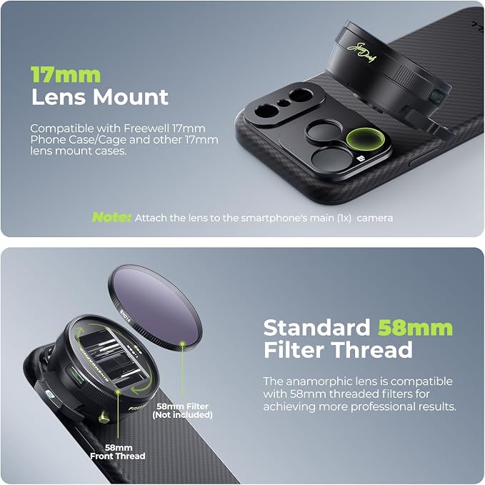 Freewell 1.55x Anamorphic Lens for iPhone & Samsung | 3-in-1 Streak (Neutral, Gold, Blue) - Cinematic Smartphone Lens with Oval Bokeh - Compatible with 17mm Mount Case & Cage - Image 5