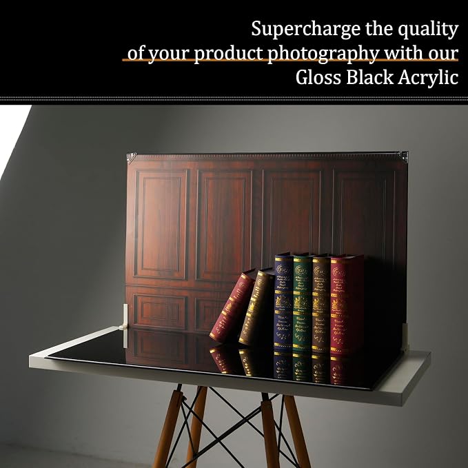 23 x 35 in Photo Backdrop Kit, 10 Sheets, 20 Patterns, Gloss Black Acrylic | Adds Mirror-Like Reflections and Depth to Food, Jewelry, Cosmetics and Other Product Photos and Videos - Image 3