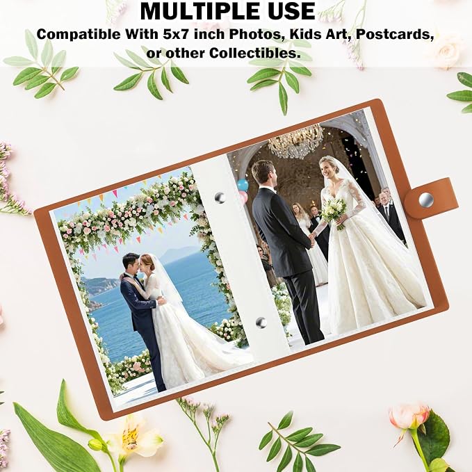 2 Pack Small Photo Albums 5x7 Pictures, 104 Photos Total, Brown | Leather Cover, Buckle Design, Acid-Free Pages, Top-Loading Pockets, Compact Carry, Photos Postcards & Artwork - Image 2