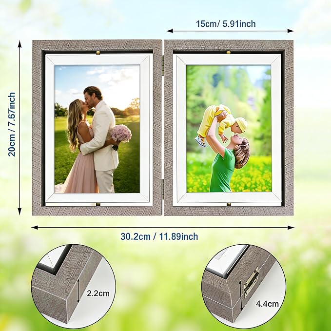 4X6 Rotating Picture Frame Collage Wooden 4x6 Double-Sided Picture Frame Multiple Desktop Display, Gray Hinges Foldable Family Photo Frames Office Desk Decor Gifts for Women Her Moms - Image 3