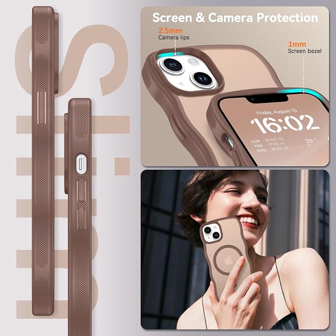 BENTOBEN Magnetic for iPhone 13 Case iPhone 14 Case, Cute Wavy [Full Camera Protection][Compatible with MagSafe] Matte Anti-Slip Bumper Women Girls Boys Protective Cover for 13/14 6.1" Desert Titanium - Image 2
