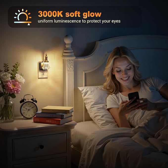 JandCase Night Light, Night Lights Plug into Wall, Glass Flower Nightlight | 2 Pack LED 0-100LM Dimmable Nightlights, Dusk to Dawn Sensor, 1W Floral Vintage Nite Light for Bathroom Hallway Gift Decor - Image 4