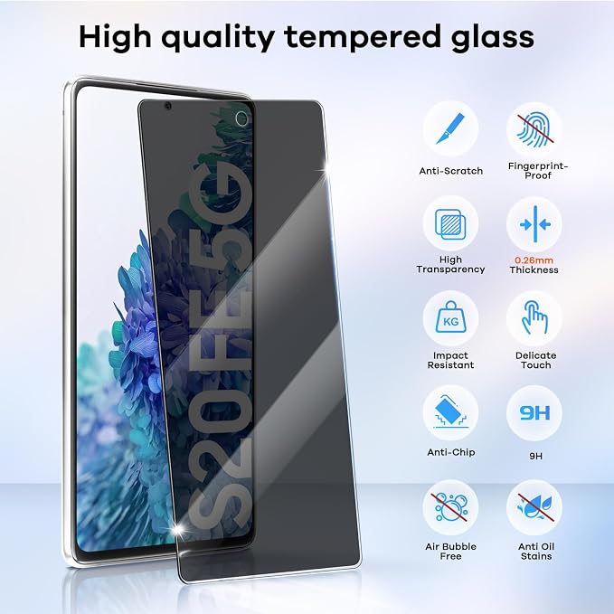 3+3 for Samsung Galaxy S20 FE 5G Privacy Screen Protector Camera Protector | 9H Tempered Glass Cell Phone Protector Camera Lens Protector - Image 5