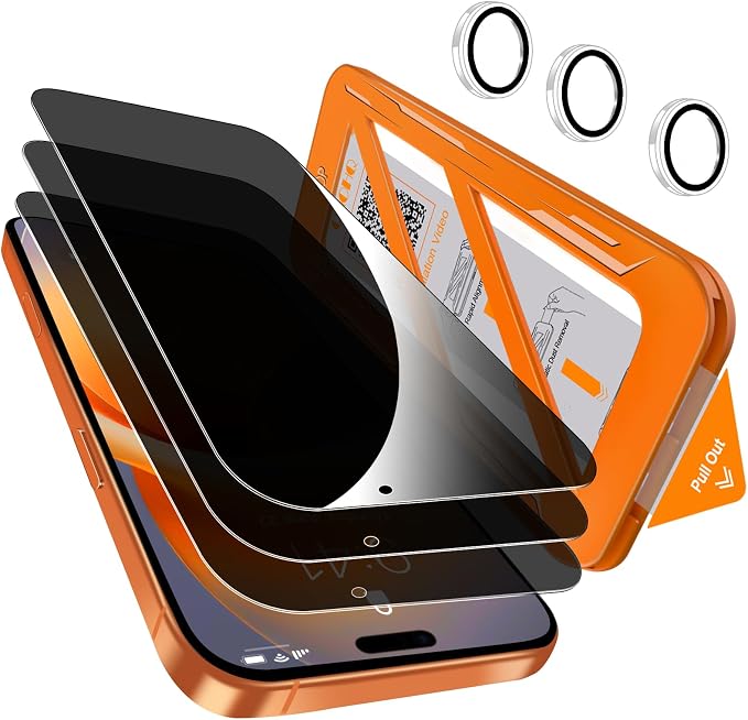 QHOHQ Privacy Screen Protector+Camera Lens Protector for iPhone 17 Pro Max | 3Pack + 1 Set, 6.9 Inch, 25° Anti Spy 9H Hardness Tempered Glass, Military Grade Shatterproof, Case Friendly by QHOHQ