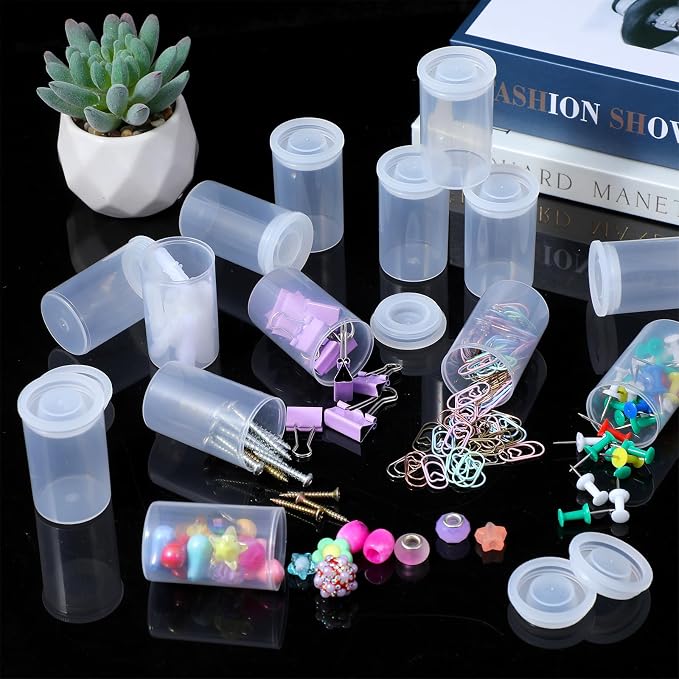 PEOVLVN 15 PCS Clear Film Canisters with Lids, Plastic Canisters with Lids 35mm Film Case Empty Small Film Cans for Keys Coins Fish Hook Film Art Beads Small Accessories Storage - Image 4
