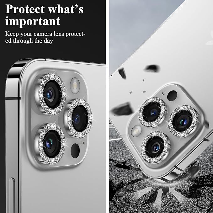 YWXTW Designed for iPhone 14 Pro/iPhone 14 Pro Max Camera Lens Protector Bling, [New Glitter Design] Individual Metal Tempered Glass Camera Cover Accessories Case Friendly, 1 Set (Silver Glitter) - Image 6