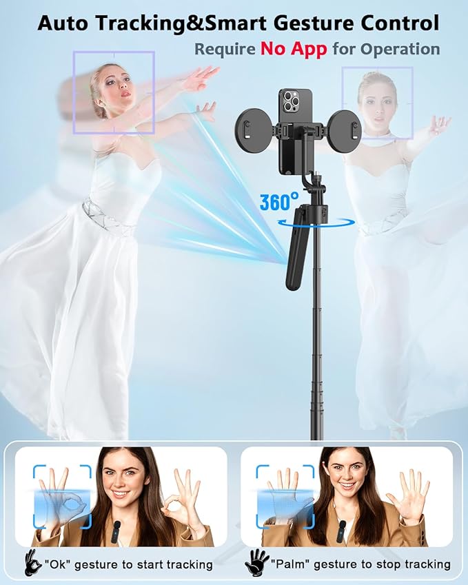 Vlogging Kit for iPhone/Android, 63”Auto Face Tracking Tripod for iPhone with Light, Wireless Microphones, Scrolling Remote Control for TikTok, Content Creator Kit for YouTube Starter - Image 2