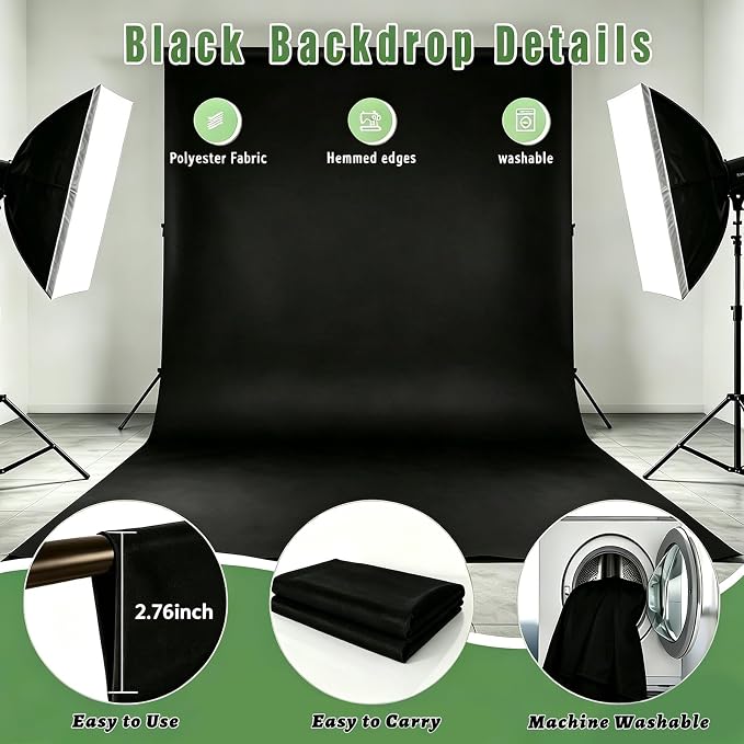Black Photography Backdrop for Photoshoot, Fabric 5x7ft | Versatile Studio Photo Backgrounds, Non Reflective, Easy to Use, for Portraits, Product, Party, Video Creation - Image 5