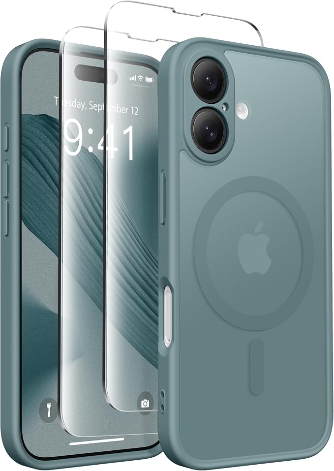 CAPRARO for iPhone 16 Case, Compatible with MagSafe | Upgraded [Full Camera Protection] Protective Translucent Matte Women Girl Magnetic Phone Case Cover, Feiquan Green by CAPRARO