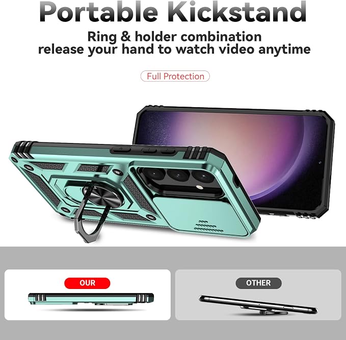 for Samsung Galaxy S24 Plus Case with Camera Lens Cover HD Screen Protector, Military-Grade Drop Tested Magnetic Ring Holder Kickstand Protective Phone Case for Samsung Galaxy S24 Plus (Dark Green) - Image 7
