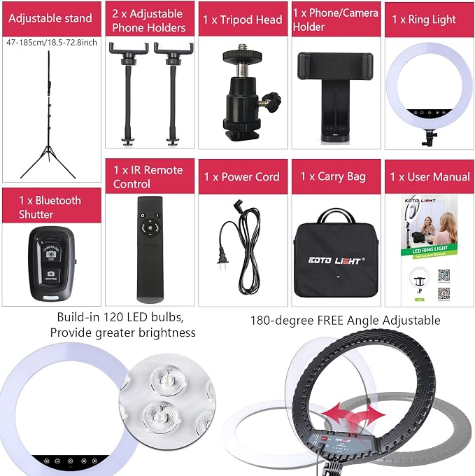 21 inch LED Ring Light with Tripod Stand, Large Selfie Ring Light with Touch Panel for YouTube Vlog Video Shooting, Makeup Studio Portrait with Carrying Bag and Remote Controller, CRI>97 - Image 4