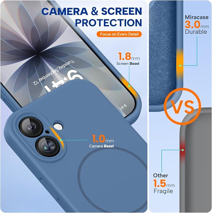 Miracase Silicone & Magnetic for iPhone 17 Case, Glass Blue | Compatible with MagSafe, Silicone Camera Control Cover, Soft Microfiber Lining, Shockproof Drop Protection Phone Case for 17 - Image 3