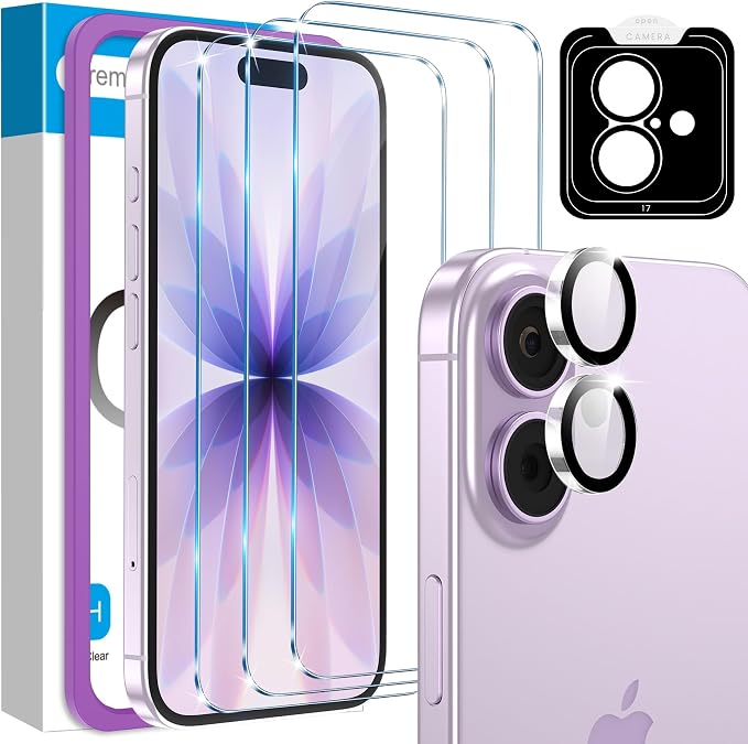 Fotbor Compatible with 3 Pack iPhone 17 Screen Protector With 1 Set Camera Lens Protector, 2025 Upgrade 9H+ Premium Tempered Glass, Easy Installation Kits, 6.3 inch by Fotbor