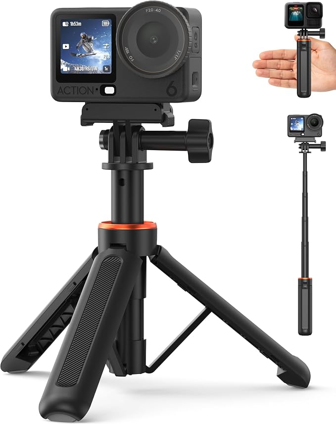 14" Osmo-Action Selfie-Stick Tripod for DJI Action 5/4/3, Portable Handle Grip w Magnetic Quick-Release Adapter Mount, Mini Extension Rod/Desktop Stand/Accessories for Travel Vlogging Video Shooting by Unknown