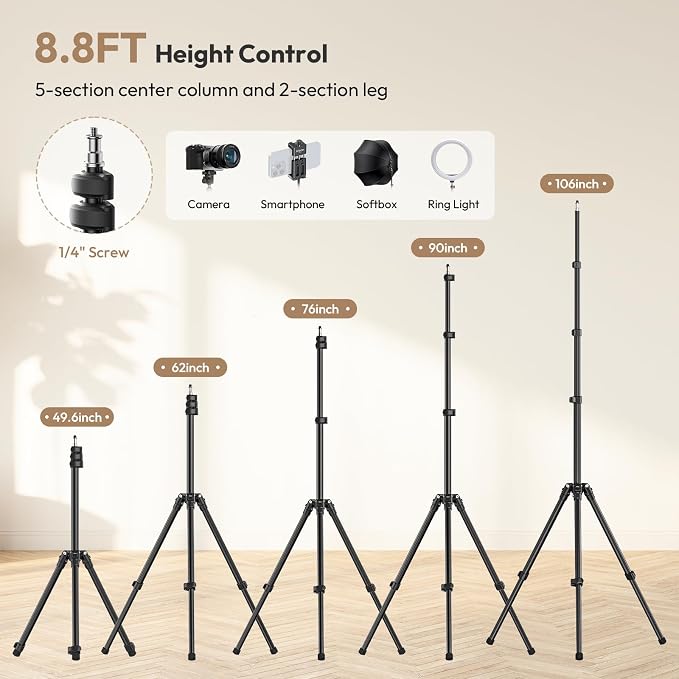 ULANZI T270 Light Stand - 8.8FT/270cm Adjustable Photography Light Stand Tripod, Aluminum Portable Studio Lighting Stand for Softbox, LED Video Light, Reflector, Strobe, Photo Video Photography | Aluminum Portable Studio Lighting Stand for Softbox, LED... - Image 2