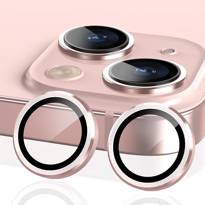 YWXTW for iPhone 15/15 Plus/ 16e/ 17e Camera Lens Protector, Individual Anti Scratch Metal Ring Tempered Glass Camera Screen Protector for iPhone 15 Accessories, Case Friendly (Pink) by YWXTW