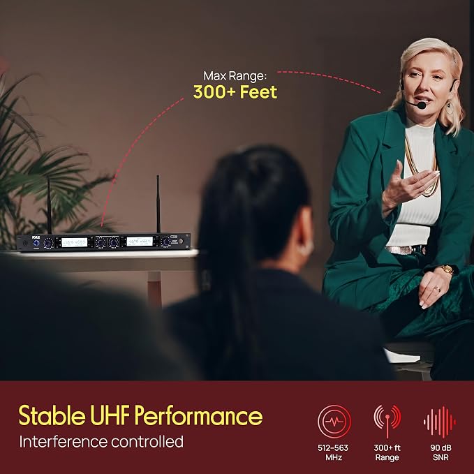 Pyle 4 Channel UHF Wireless Microphone System with 4 Lavalier & 4 Headset Mics, 300 Ft Range, Rack Mount Receiver for Conferences, Events & PA Systems - Image 2