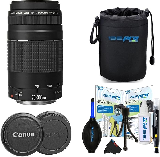 Canon EF 75-300mm f/4-5.6 III Telephoto Zoom Lens for Canon SLR Cameras, 6473A003 (Renewed) (Lens w/PIXIBYTES Travel Bundle) by Amazon+Renewed