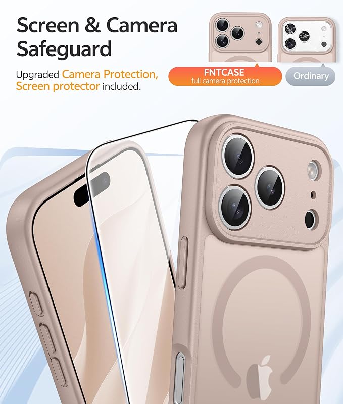 FNTCASE for iPhone 17 Pro Case, Fit for Magsafe, Screen Protector | Full Camera Protection, Translucent Matte, 14FT Military Grade Drop Proof, Shockproof Protective Phone Cover, Desert Gold - Image 4