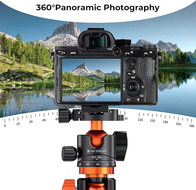 K&F CONCEPT 36mm Metal Tripod Ball Head 360 Degree Rotating Panoramic with 1/4 inch Quick Release Plate Bubble Level for Monopod Camera Camcorder Load Capacity up to 35.2 lbs/16KG | 3/8" Screw Head, 1/4" Quick Plate, Adapter, for Tripod/Camera - BH36L - Image 5