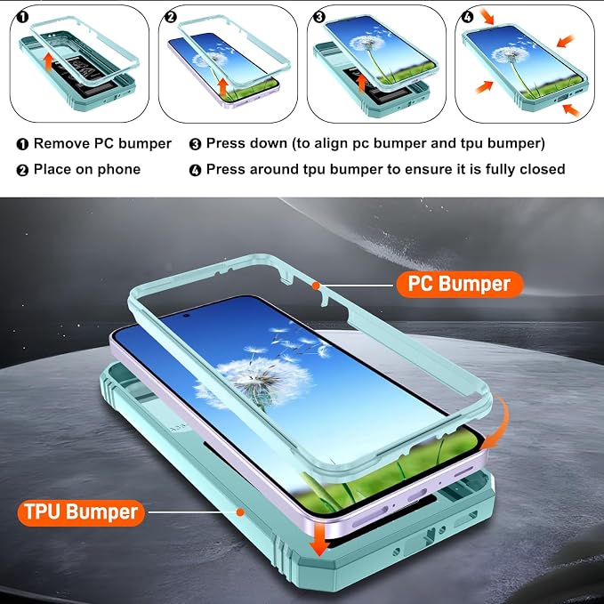 Gritup for Samsung Galaxy A37 5G Phone Case with Camera Cover | 2*Screen Protector | 360° Rotating Ring Kickstand, Military Grade Protective Cover para Samsung A 37, Green - Image 3