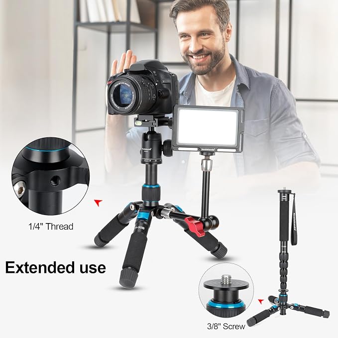 Koolehaoda Mini Tabletop Tripod with 360° Ball Head - 20" Aluminum, Blue | Portable Desktop Tripod Stand for DSLR Camera, Video Camcorder, Phone Lightweight Travel Photography Load up to 11lbs - Image 7