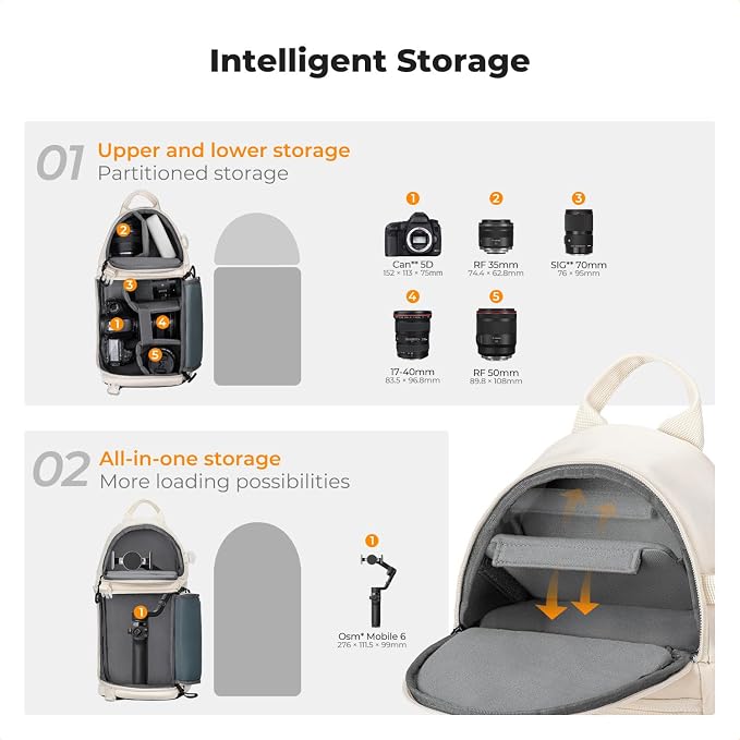 K&F CONCEPT Camera Sling Bag, Compact Crossbody Backpack, 10L | Fits Mirrorless & Small DSLR. Water-Repellent Twill Fabric. 5 Removable Dividers. Adjustable Strap 20.5–39.8 in. BS11 - Image 3
