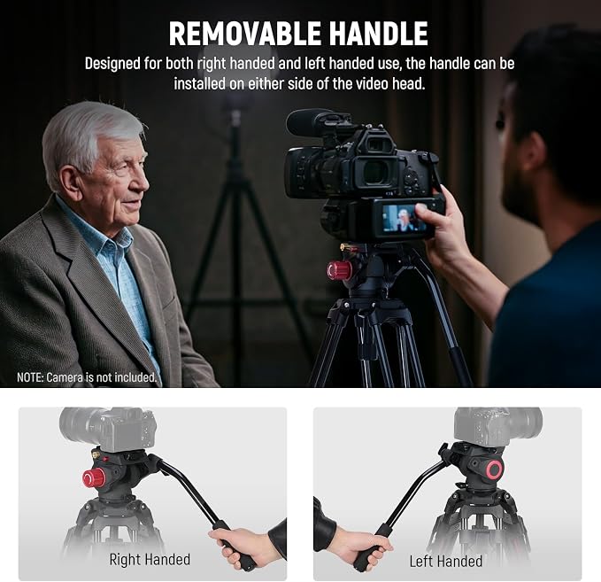 NEEWER 79"/2m Video Camera Tripod with Fluid Head, One Step Quick Release Aluminum Heavy Duty Tripod Stand with QR Plate Compatible with Canon Nikon Sony DSLR Camera Camcorder, Max Load 17.6lb, LL38 - Image 7