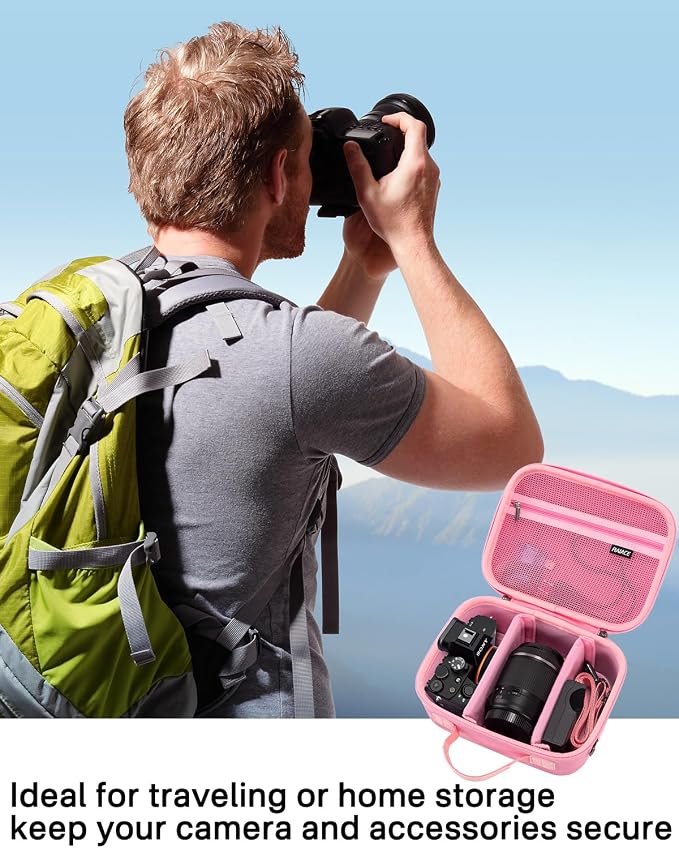 RAIACE Hard Case Compatible with Sony Alpha 7 II III IV/7R V Camera, for Nikon, for Canon, for Pentax and More. Mesh Pocket for Charger, Cables, Cards and Accessories. (case only) - Pink - Image 7
