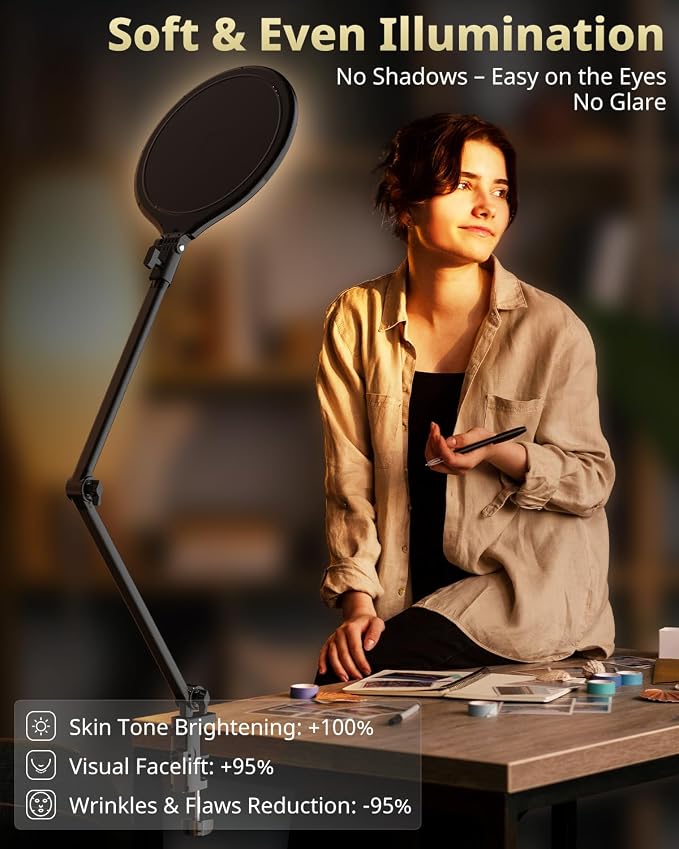 UBeesize 10" Key Light for Streaming, Desk Ring Light with Adjustable Arm, Zoom Lighting for Home Office, Gaming, Podcast, Video Calls, and Recording - Image 2