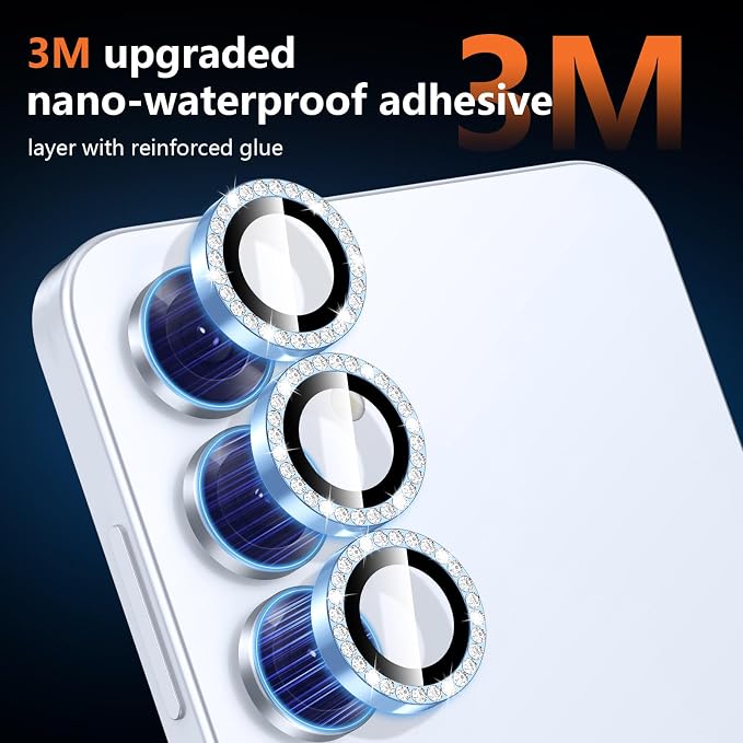 for Samsung Galaxy S25 Plus Camera Lens Protector, Individual Metal Ring Tempered Glass Lens Cover, [Strong Adsorption] Scratch Resistant Ultra-Thin HD Clear Lens Cover, 1 Set-Blue Diamond - Image 4