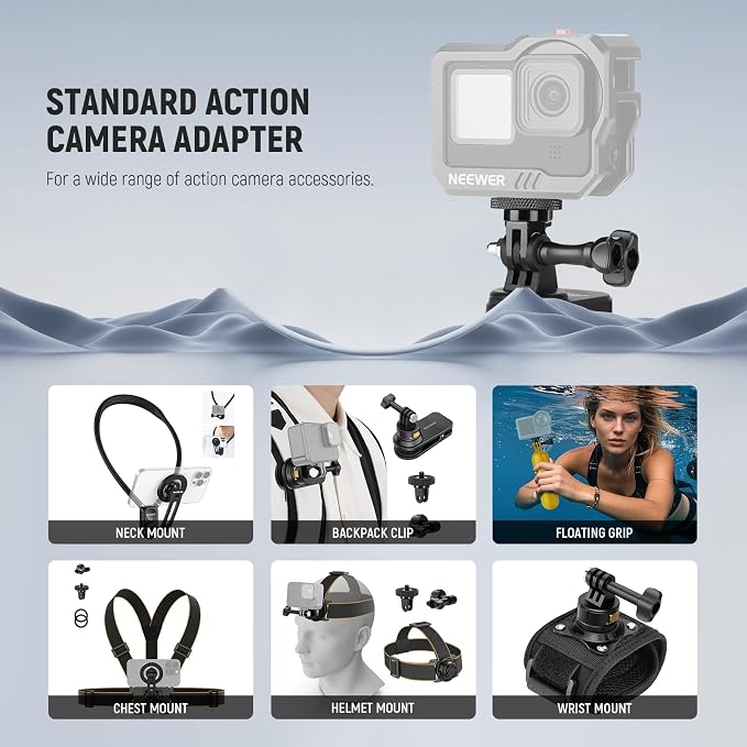 NEEWER Action Camera Tripod Mount Adapter with 1/4", Aluminum Alloy, GP-81 | Accessories Compatible with Insta360 Luna Ultra X5 AcePro GoPro Hero 13 DJI Osmo 360 Action 6 5 Pro Pocket 3 4 4P Xtra Muse - Image 3