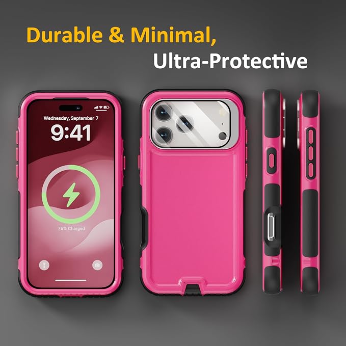 Follaroma Magnetic for iPhone 17 Pro Case with Camera Stand, Hot Pink，6.3" | Built-in Glass Camera Cover Stand,Compatible with MagSafe,Heavy Duty Shockproof Protective,Military-Grade Anti-DropDual Case - Image 8