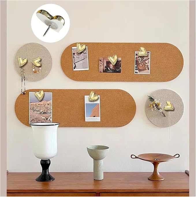50 pcs of Cute Soft Wooden Board thumbtack with Golden Hearts can be Used for Photo Walls, memos, whiteboards, and Decorative thumbtack (Golden) - Image 4