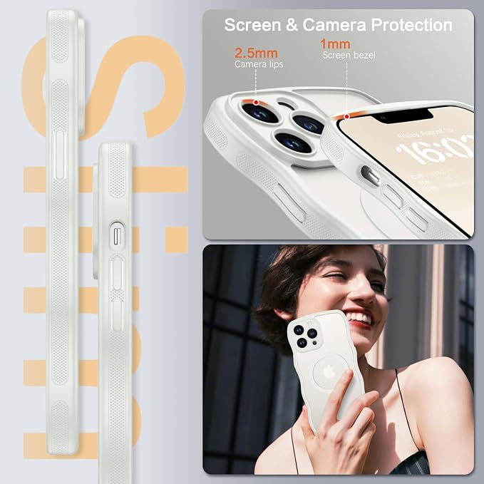 BENTOBEN Magnetic for iPhone 13 Pro Max Case, Cute Wavy [Full Camera Protection][Compatible with MagSafe] Matte Anti-Slip Bumper Women Girls Boys Protective Cover for 13 ProMax 6.7", Grey White - Image 2