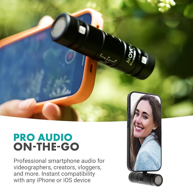 Movo DoubleMic-DI Dual Capsule Microphone for iPhone- Two-Sided Cardioid Condenser Mic for Video Recording- Professional Microphone for iPhone, iPad, iOS- Apple Lightning MFi Certified - Image 2