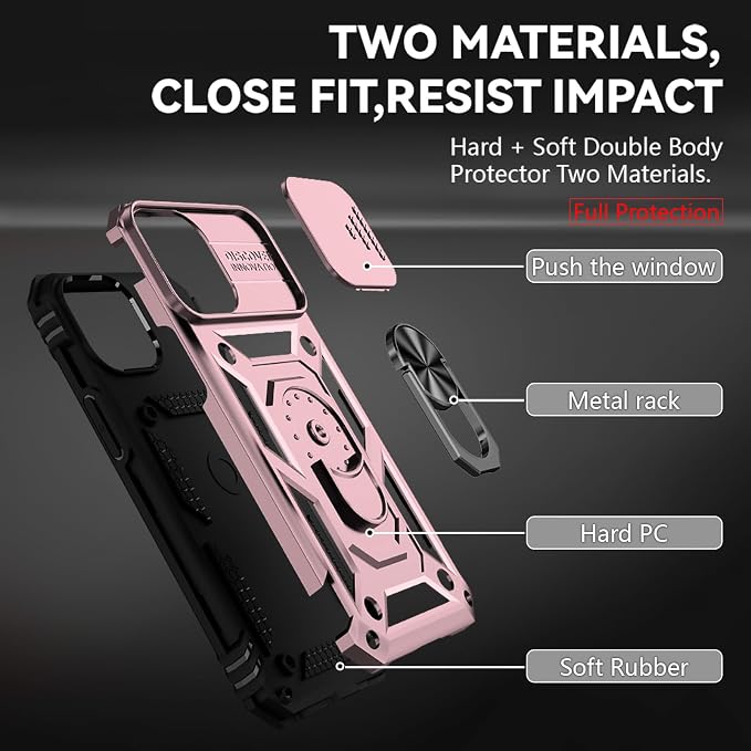 HNHYGETE for iPhone 12 Pro Max Case with Screen Protector: [Military Grade 20ft. Drop Tested] Slide Camera Cover Ring Shockproof Protective Phone Case for - iPhone 12 Pro Max (Rose Gold) - Image 5